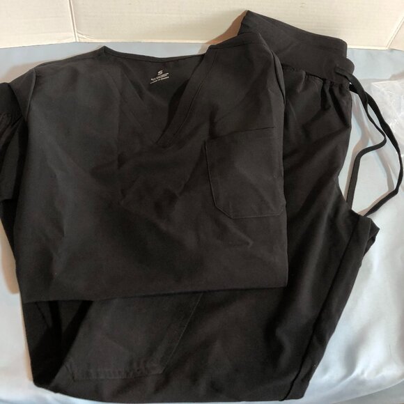 NEW Cozy Fit Womens Black SMALL Slim Fit Scrubs Set with Top & Jogger Pants #MS - Picture 1 of 9